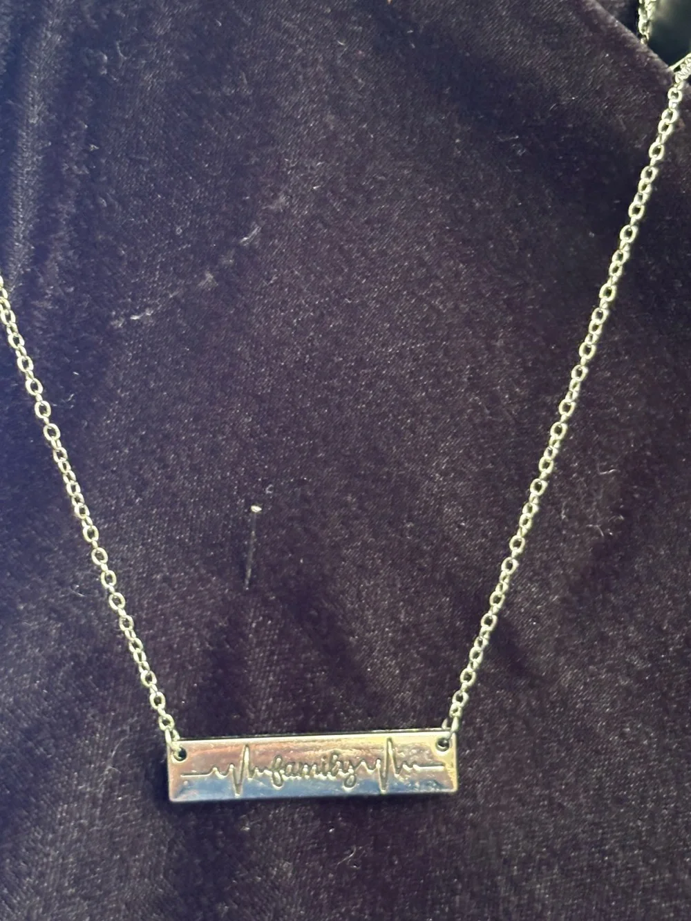 Silver Bar Pendant Necklace with Heartbeat Script
